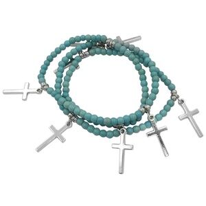 Imitation Turquoise Stretch Wrap Cross Dangle Charm Bracelet or Necklace